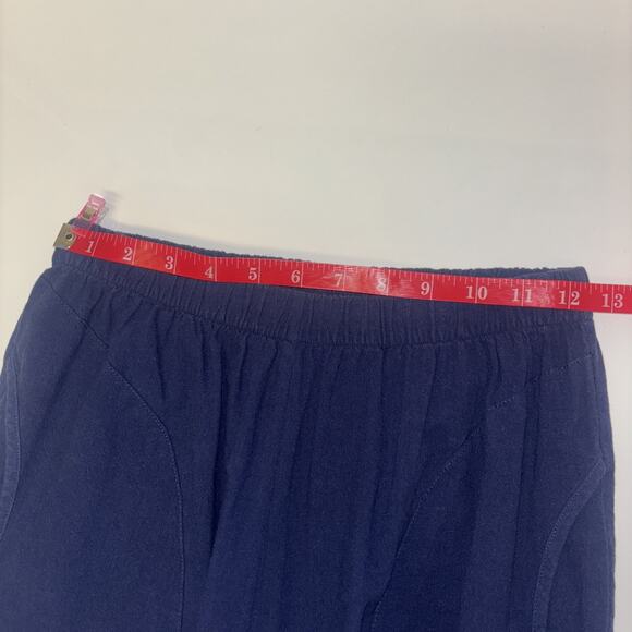 Women’s Sz Medium Linen Pants Navy Blue Pockets Stretchy Waist Cotton Beachy - Picture 7 of 9